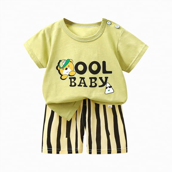 HCNTES Toddler Baby Boys Girls Summer Outfits Kids Short Sleeve T Shirts Tops Shorts Boys Clothes(Black,3-6 Months)
