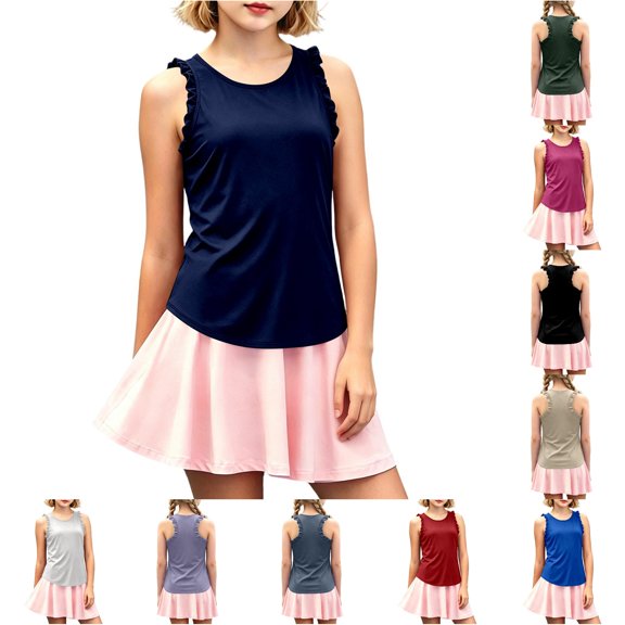 Bigetiay Girls Fashion Lace Sleeveless Tank Top Cozy Lightweight Summer Casual Tee for Outdoor Play, Size 5-6 Years