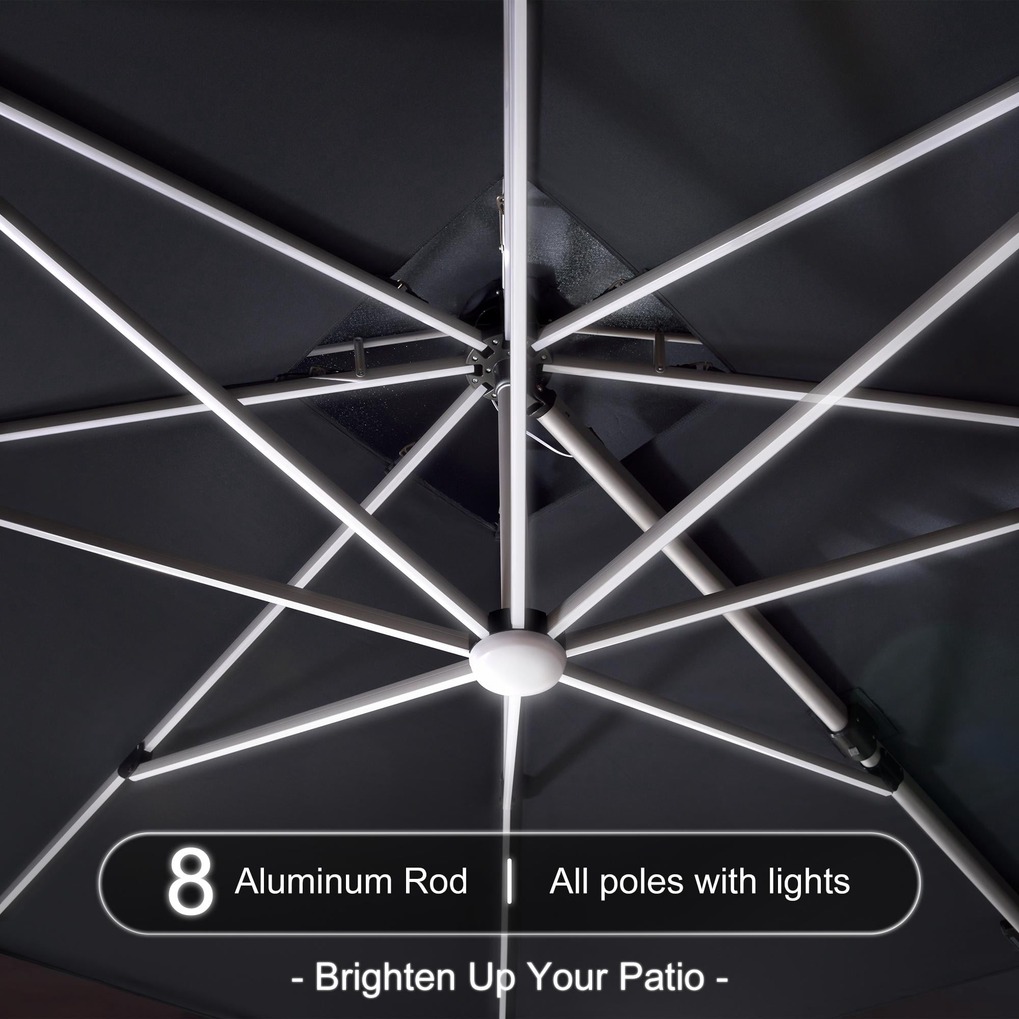 PURPLE LEAF 10' X 13' Double Top Deluxe Solar Powered LED Rectangle Patio Umbrella Offset Hanging Umbrella Outdoor Market Umbrella Garden Umbrella, Gray