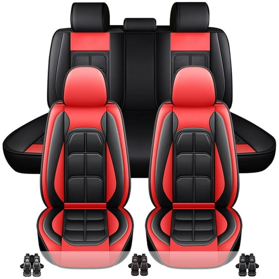 For Mazda CX-5 CX-7 Car Seat Covers 5-Seats, Premium Pu Leather Auto Cushion Protector, Front Rear Seat Full Set for Mazda 3,6,Tribute,Mazda3 Sport Black Red