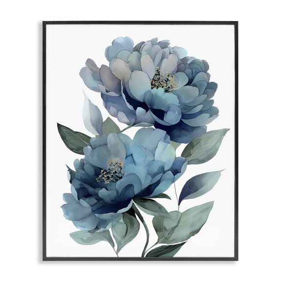 Stupell Industries Two Blue Flowers Serene Peonies Black Framed Giclee Art, design by Franklyn Gregory