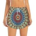 thumbnail image 2 of Vsdgher Round Mandala Print Women's Running Double Layer Shorts High Waisted with Pockets Elastic Yoga Workout Athletic Gym Sports, 2 of 8