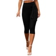 thumbnail image 4 of hoksml Women Wrap Tie Side Bow Capri Leggings High Waist Stretch Slim Cropped Trousers for Office Daily Date Wear, 4 of 8