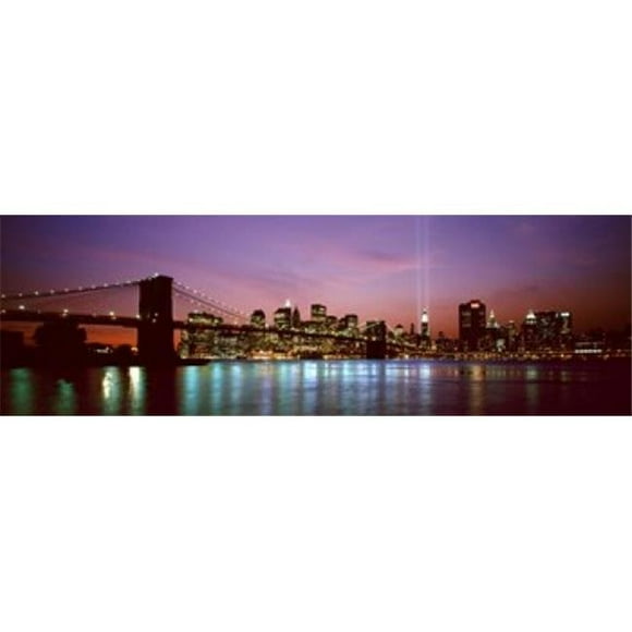Skyscrapers lit up at night World Trade Center Lower Manhattan Manhattan New York City New York State USA Poster Print by - 36 x 12