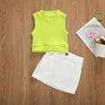 thumbnail image 4 of Douhoow 1-5Y Kids Girl Clothes Sleeveless  Fluorescence T-Shirt Mini Button Skirt Summer Outfits, 4 of 9