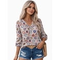 thumbnail image 6 of TEMOFON Blouse for Women Summer Floral Print 3/4 Sleeve Womens Tops V Neck Boho Tops for Women Casual Dressy Blouses XL, 6 of 8