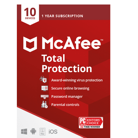 McAfee® Total Protection, Antivirus Security Software, 10 Devices, 1 Year Subscription – Product Key