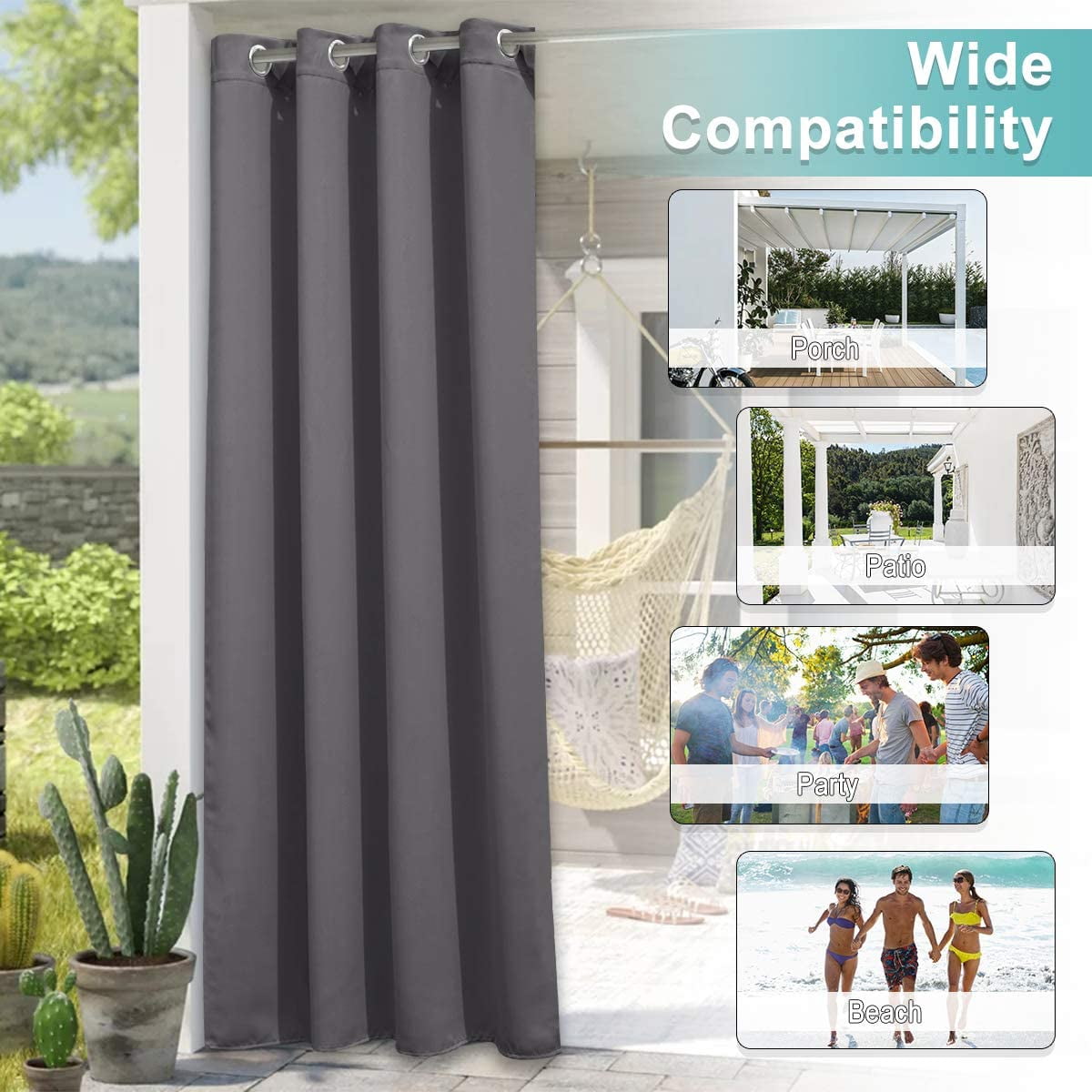 Lapalife Outdoor Curtains for Patio Waterproof Grommet Anti-Tickling Patio Curtains Light Blocking Privacy for Porch, Pergola, 52"x 96", Dark Gray, 1 Panel