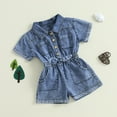 thumbnail image 5 of ZACPNCV Toddler Girl Jumpsuit Shorts Little Girl Overalls Clothes Baby Jean Romper Summer One Piece Outfit Blue 12-18 Months, 5 of 9