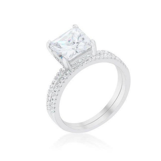 Womens Princess Solitaire Wedding Set Ring - Size 9