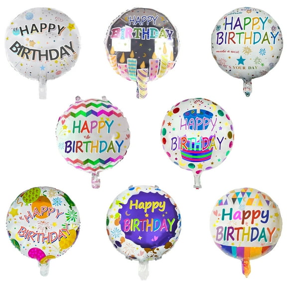 32 PCS Happy Birthday Party Aluminum Foil Balloons - 18" Inch Round Helium Floating Mylar Balloon for Birthday Parties Decorations Supplies, 8 Patterns