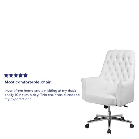 Flash Furniture - Hansel Traditional Mid-Back Traditional Tufted LeatherSoft Executive Swivel Office Chair - White