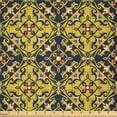 thumbnail image 2 of Ambesonne Mosaic Fabric by the Yard Microfiber, Oriental Flower Tiles Motif, 3 Yards, Mustard and Dark Indigo, 2 of 2
