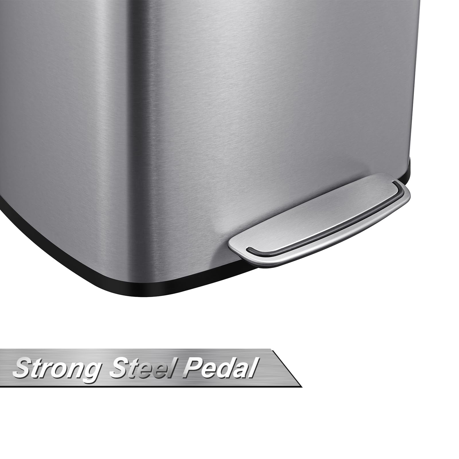Ataucjin 13 Gal Pedal Kitchen Trash Can, 50L Heavy Duty Hands-Free Stainless Steel Garbage Can, Commercial Brushed Stainless Steel Step Waste Bin for Bathroom Bedroom Home Office