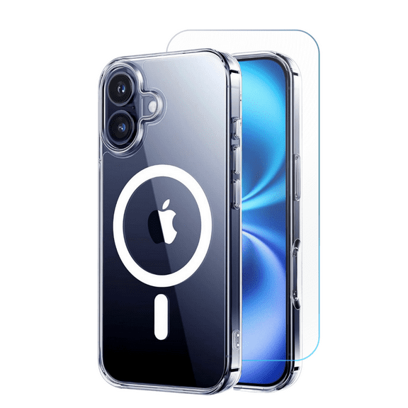 2-in-1 Case Bundle for iPhone 17, Magnetic Crystal Clear Case, [Yellow Resistant] Shockproof with 1 Clear Screen Protectors