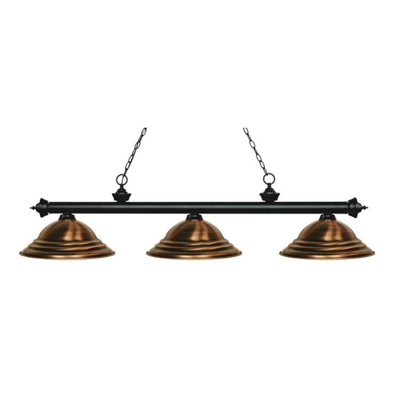 -3 Light Island/Billiard in Billiard Style-16 inches Wide By 13.25 inches High-Matte Black Finish-Antique Copper Shade Color Bailey Street Home