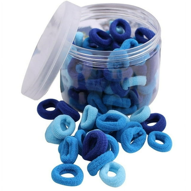 YOPTOP 100 Pcs Élastiques pour Queue de Cheval pour Enfants, Élastiques à Cheveux de Couleur Unie avec Boîte, Bleu
