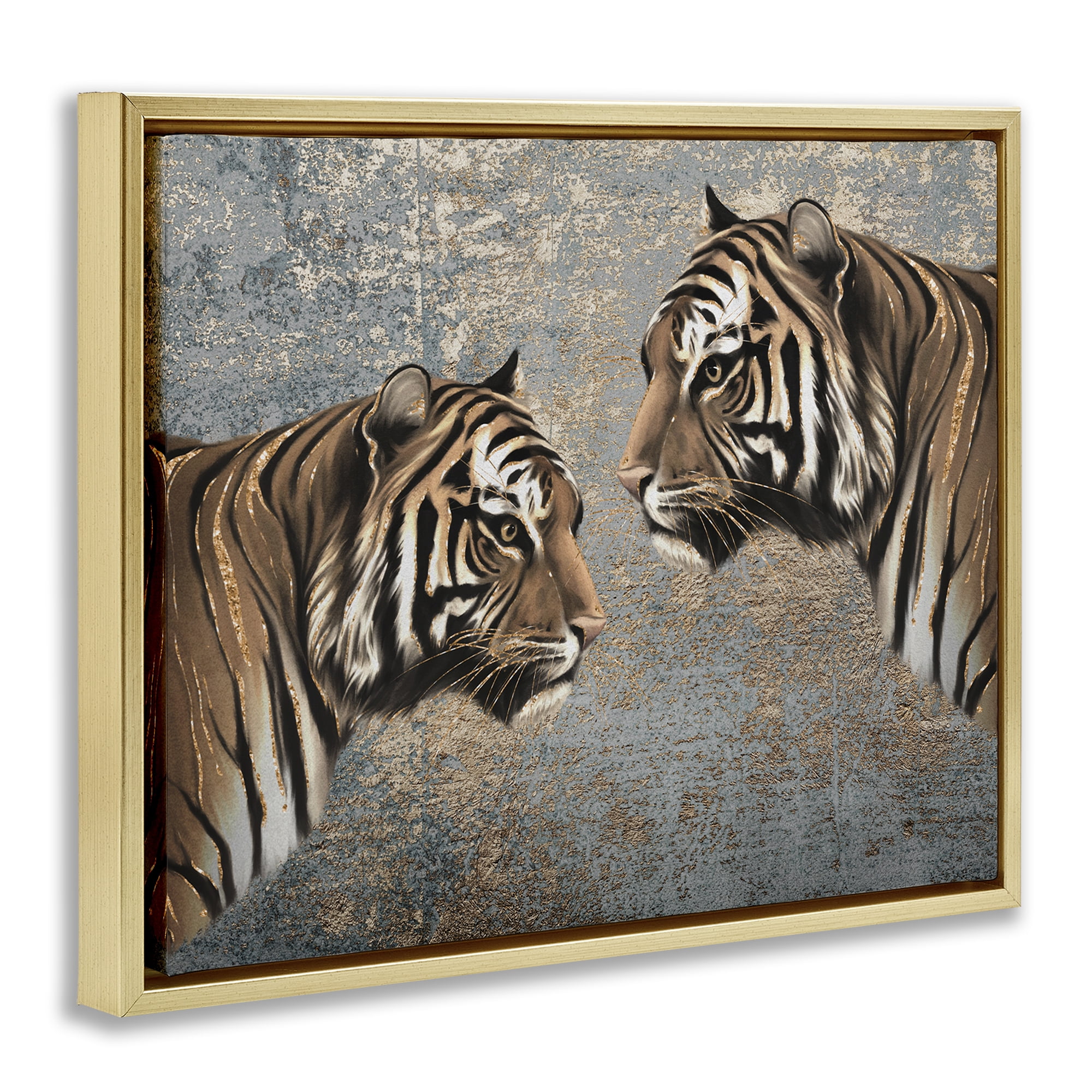 Stupell Industries Mirrored Tiger Duo Animals Painting Gold Floater Framed Canvas Art Print Wall Art, 31 x 25