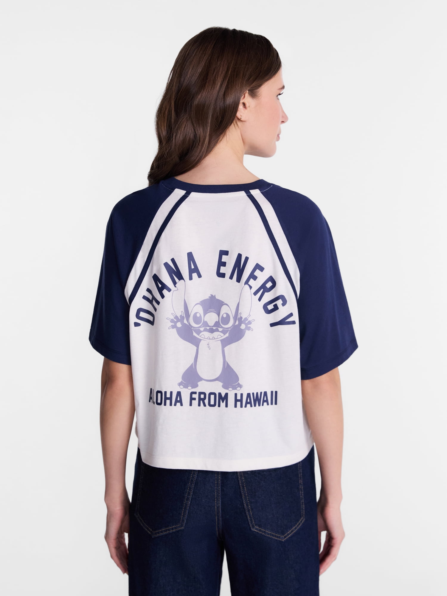 Disney Stitch Women’s Graphic Skimmer Raglan Tee with Short Sleeves, Sizes XXS-XXL