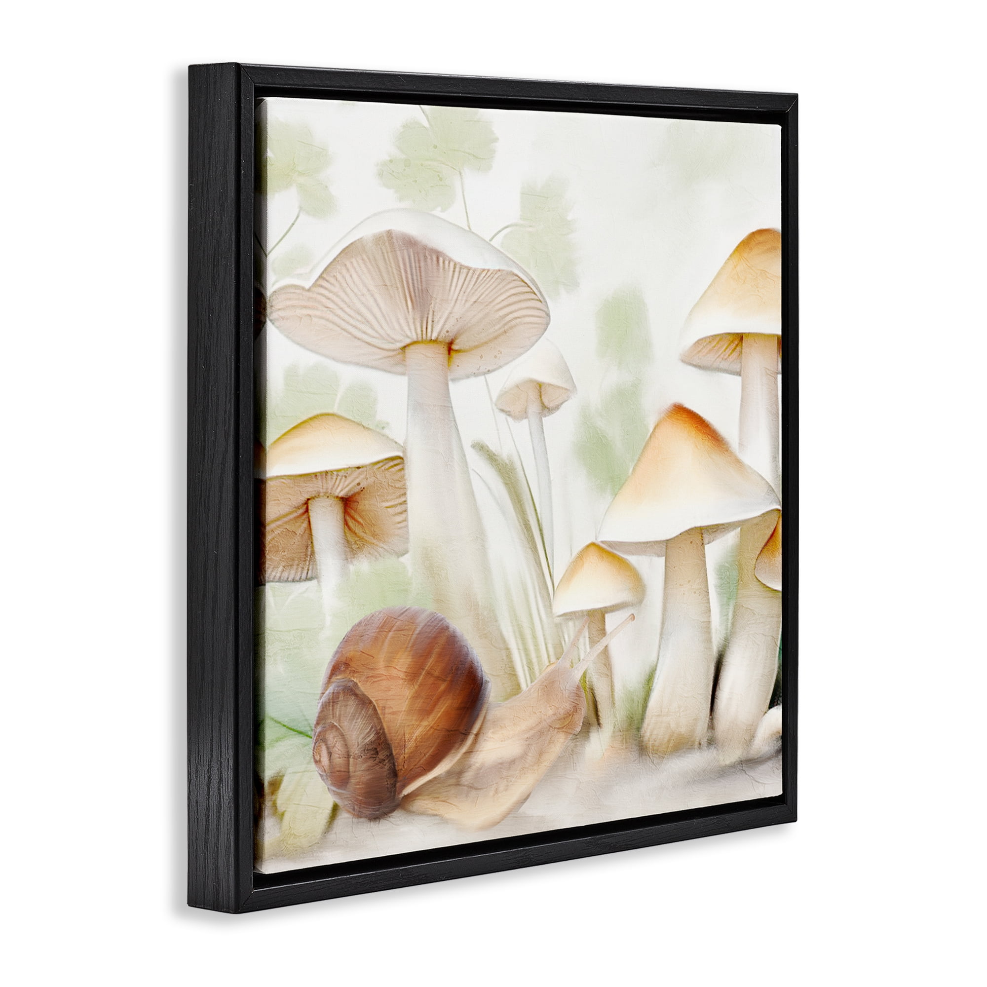 Stupell Industries Snail Among Mushrooms Plants & Flowers Painting Black Floater Framed Canvas Art Print Wall Art, 25 x 25