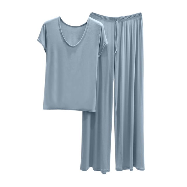 Ensembles de Pyjama en Modal pour Femmes Hauts à Manches Courtes et Pantalons Larges Vêtements de Nuit 2 Pcs