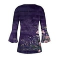 thumbnail image 4 of Htigea 3/4 Sleeve T Shirts for Women Floral Printed Buttons Pleated Casual Tunic Top Blouse Loose Fit Tees Purple,XL, 4 of 5