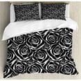 thumbnail image 1 of Floral Duvet Cover Set King Size, Vintage Illustration of Abstract Rose Flowers in Continuous Design, Decorative 3 Piece Bedding Set with 2 Pillow Shams, Charcoal Grey and White, by Ambesonne, 1 of 3