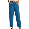thumbnail image 5 of Oksale Lightweight Pants for Women Petite Breathable Cozy Elastic Waisted Cotton Linen Pants with Pockets Loose Straight Leg Ankle Summer Pants 2026 Light Blue 3XL, 5 of 7