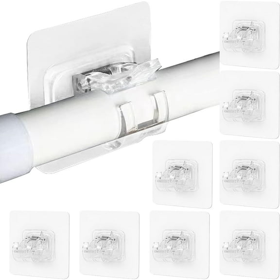 8PCS Self Adhesive Curtain Rod Bracket Transparent Curtain Rod Holder Self Adhesive Curtain Pole Brackets No Drilling Self Adhesive Hooks for Curtains Kitchen Bathroom Fixing Rod Holder