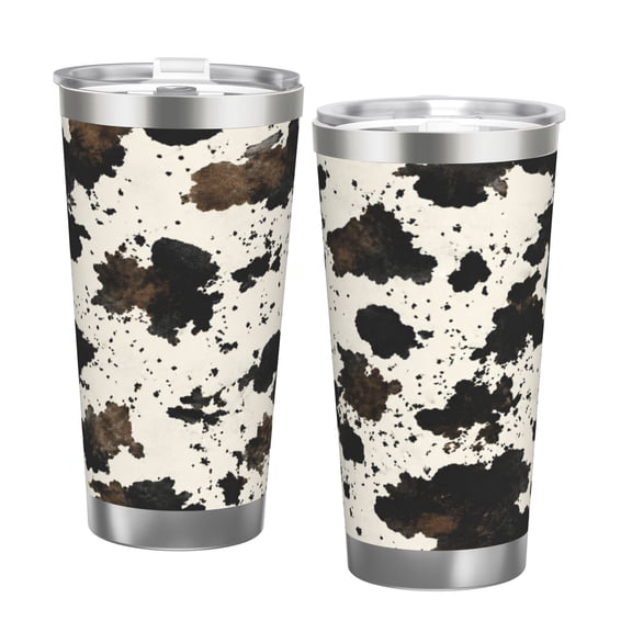 20oz Tumbler with Handle Cowhide Print Travel Cup Stainless Steel Insulated Car Cup Western Coffee Cup Gift with Double Silver Rim