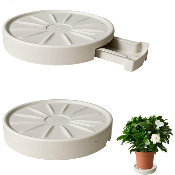 Caddy with Hidden Wheels, Indoor Rolling Plant Stand with Drain, Indoor Plants Roller Trays, Built-in Drainage Tray, Wheeled Plant Holder Base, Beige, 2Pack