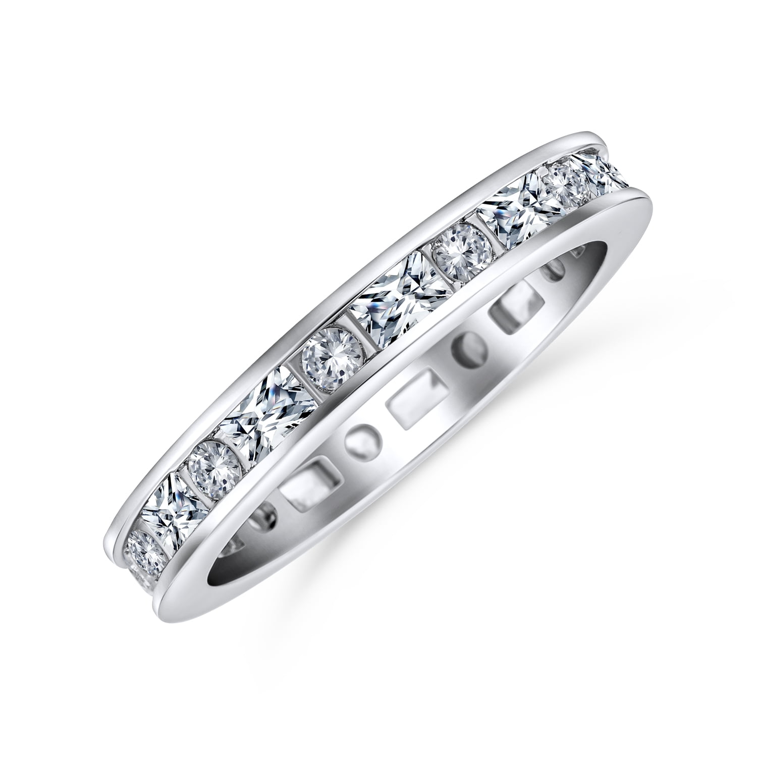 Eternity Ring Princess and baguette Anniversary Ring Sterling Silver