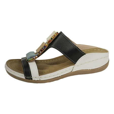 

Jungdeepe Ladies Summer Solid Colour Pearl Hollow Breathable Slope With Thick Bottom Large Size Run 400 Sandals Sand Fabric Shoe Barefoot Hiking Sandals for Women Platform Closed Toe Sandals for Women