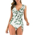 thumbnail image 1 of TIMIFIS Women's V Neck One Piece Swimsuit Ruffled Lace Up Monokini, 1 of 5