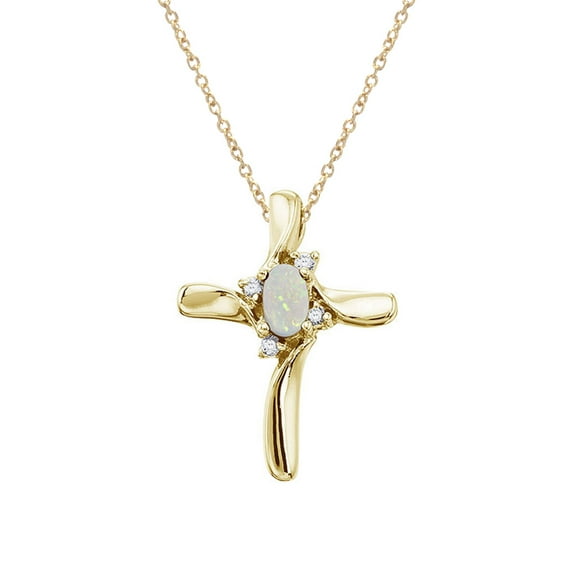 14K Yellow Gold Opal and Diamond Cross Pendant