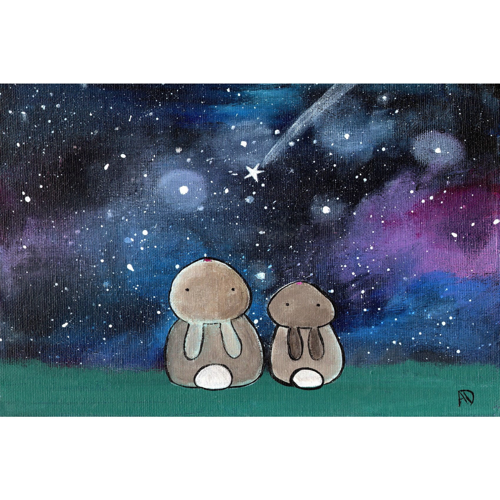 Marmont Hill "Starry Sky Bunnies" by Andrea Doss Painting Print on Wrapped Canvas
