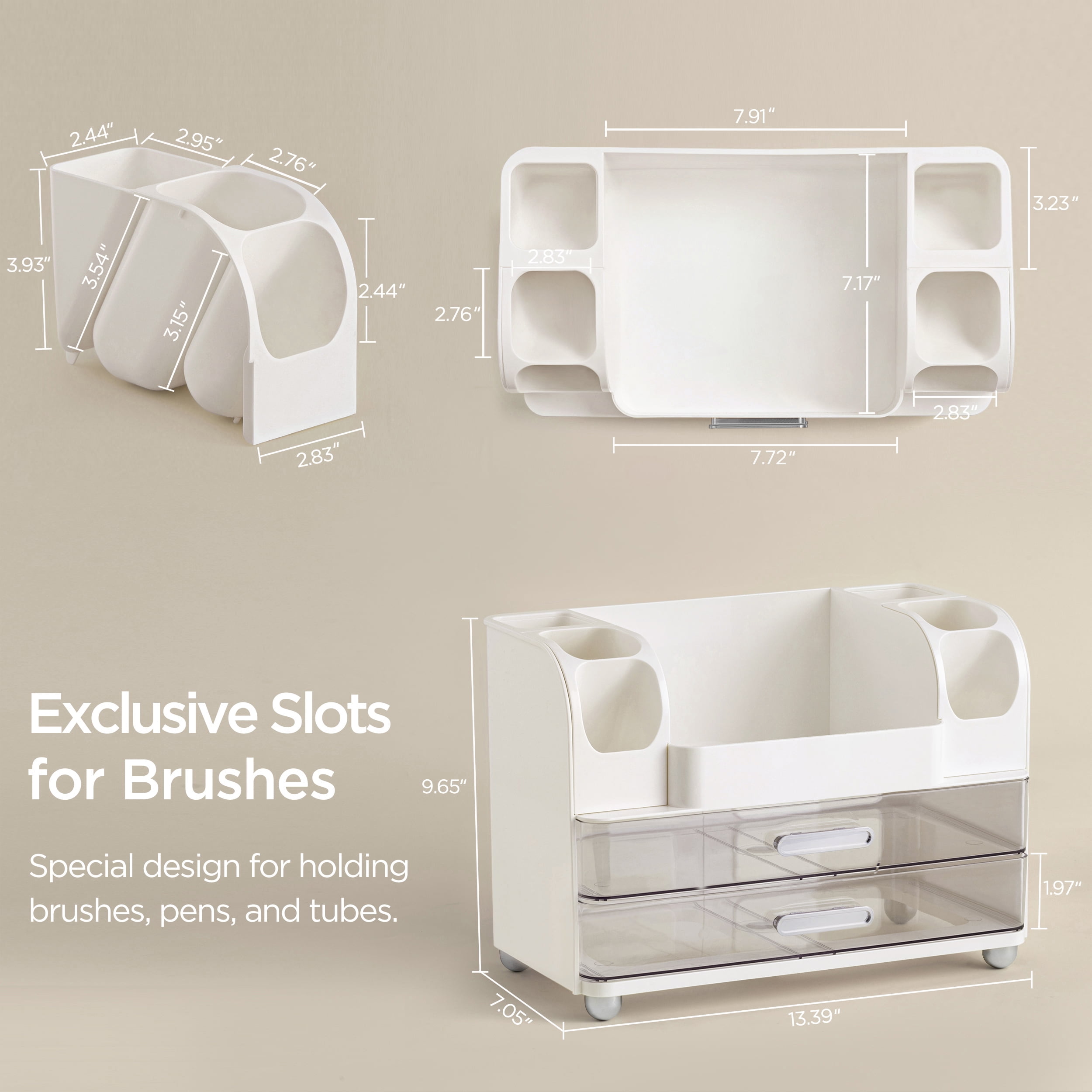 HBlife Makeup Organizer for Vanity with Brush Holder, Large Bathroom Countertop Cosmetic Organizer, White