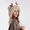 thumbnail image 4 of Gorros de punto cálidos de Navidad para mujer, gorro con orejeras de dos bolas, dibujos animados, cuerno de ciervo, felpa esponjosa, piel gruesa, Invierno, 4 of 4
