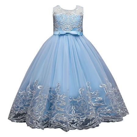 

LIhncine Flower Girl Dress Flower Girl Lace Dress For Kids Wedding Bridesmaid Pageant Party Formal Long Maxi Gown Big First Birthday Dance Prom Sequin Bowknot Puffy Tulle Dresses (BU1 120)