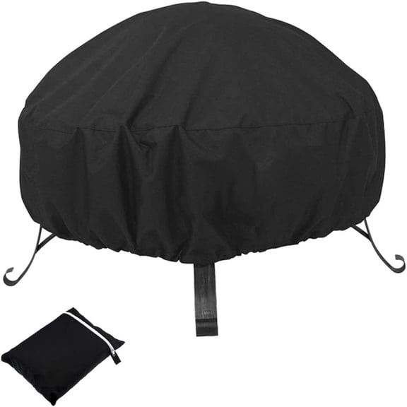 Outdoors Fire Pit Cover- Heavy Duty Waterproof Polyster with PVC Coating, Round Patio Fire Bowl Cover, 48 Inch, Black