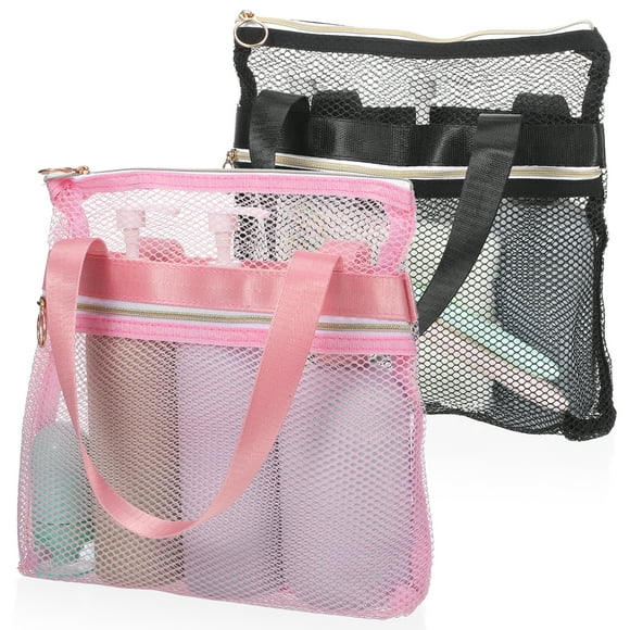 2 uds. Bolsa de artículos de tocador portátil de malla para ducha, bolsa de baño de viaje, carrito pequeño con cremallera para gimnasio, viajes, Camping, dormitorio y playa