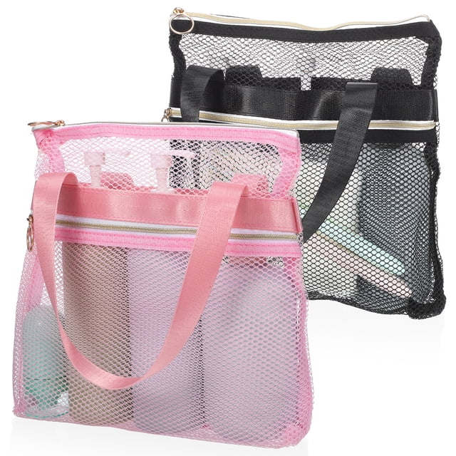 2 uds. Bolsa de artículos de tocador portátil de malla para ducha, bolsa de baño de viaje, carrito pequeño con cremallera para gimnasio, viajes, Camping, dormitorio y playa