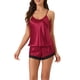 thumbnail image 1 of Conjunto de pijamas de satén para mujer INSPIRE CHIC, camisetas sin mangas con tirantes tipo racerback y pantalones cortos con encaje, conjuntos de lounge de seda en rojo, 1 of 6