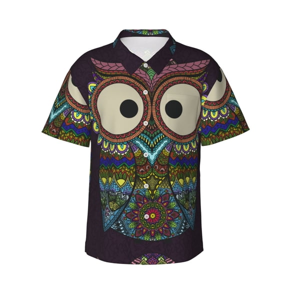 Saiise Boho Owl Print Hawaiian Shirt for Men,Personalized Funny Men's and Women's face Hawaiian Shirts for Men Short Sleeve,XX-Large