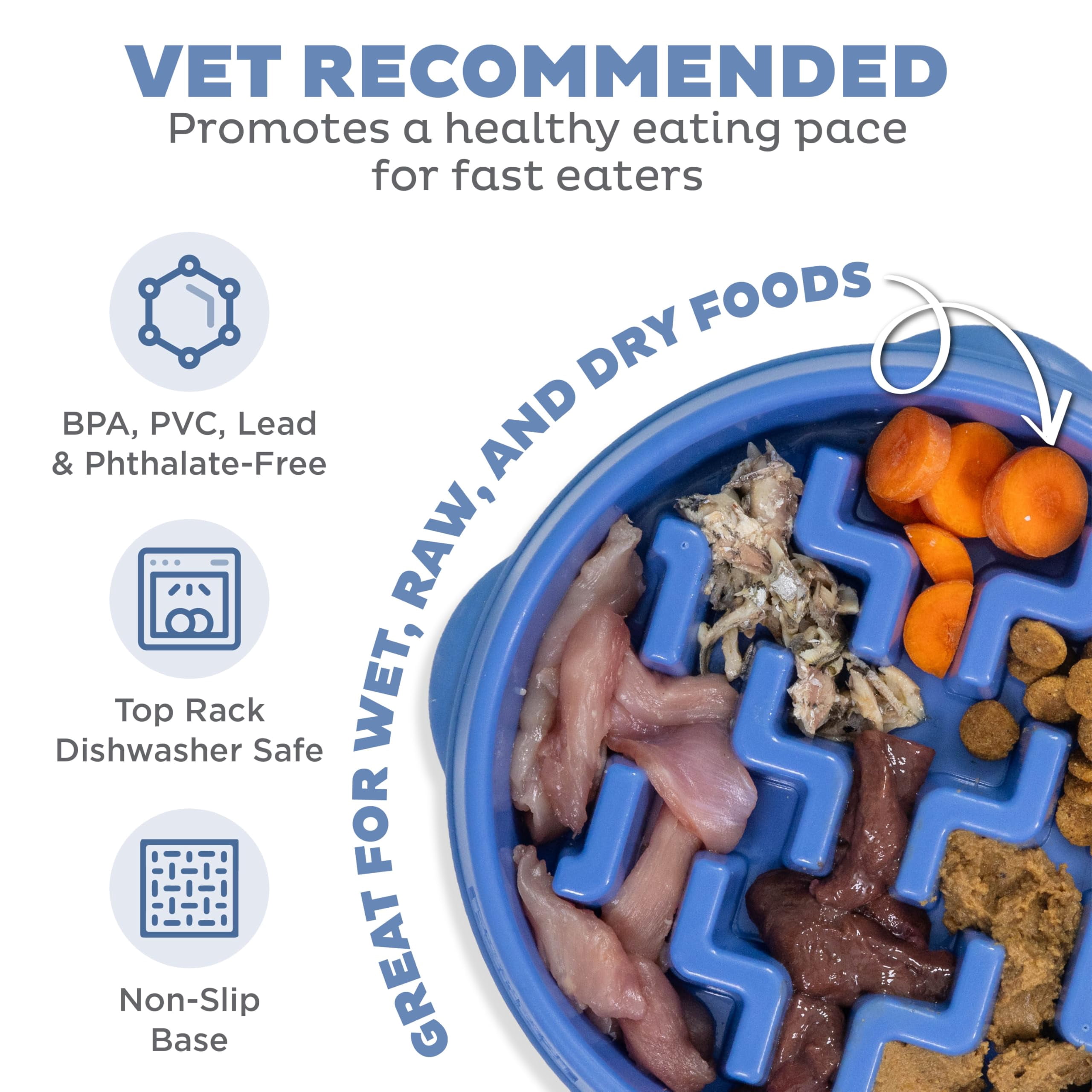 Slow Feeding Bowl Medium 2-Cup Capacity Non-Slip Pet Feeder for Small to Medium Dogs and Cats Drop Pattern Design