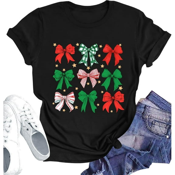 Funny Christmas Graphic T-Shirt for Women – Santa Print Holiday Tee, Short Sleeve Family Xmas Shirt