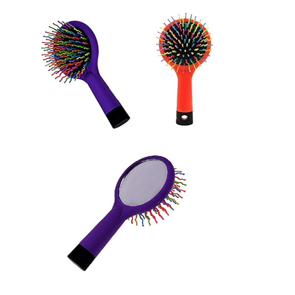 Dependable Industries 2-Pack: Rainbow Bristle Volumizing Detangling Brush with Convenient Built-in Mirror 2 in 1 Home Travel Unisex