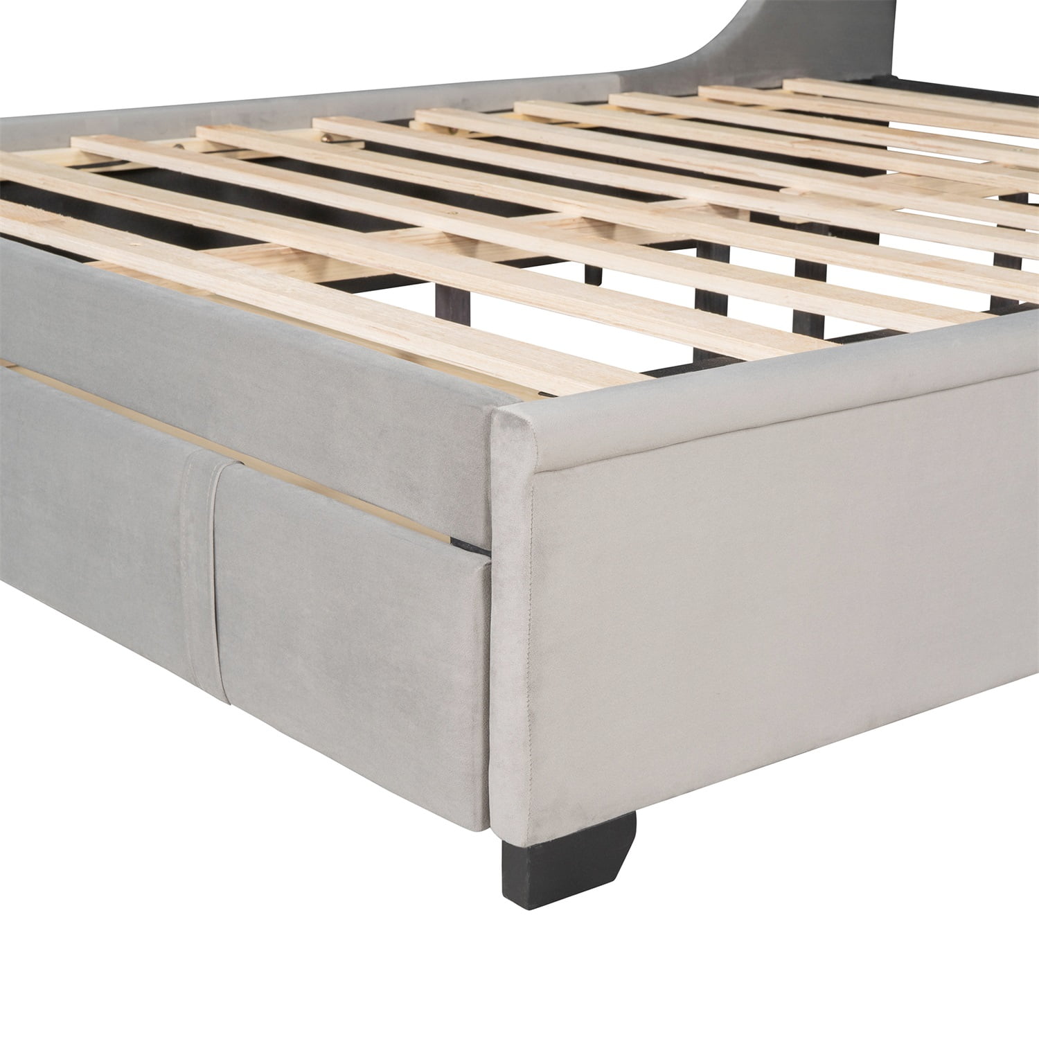 Kadyn Queen Size Storage Bed with Wingback Headboard, Velvet Upholstered Platform Bed with Big Drawer, Mattress Foundation, Wood Slat Support, Quiet, no Box Spring Needed, Gray Kadyn Queen Size Storage Bed with Wingback Headboard, Velvet Upholstered Platform Bed with Big Drawer, Mattress Foundation, Wood Slat Support, Quiet, no Box Spring Needed, Gray