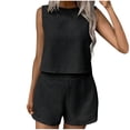 thumbnail image 2 of Qiopertar Vente de Liquidation Mode Femmes Décontracté Été Uni Col Rond Manches Courtes Haut + Short Ensemble Offres de la Semaine Moins de 5$, 2 of 9