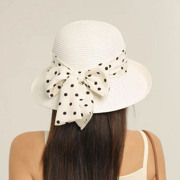 SikaFu High Density Woven Elegant Style Bow Shading Straw Hat For Women's Summer Beach Outings, Sun Protection, Vacation Sun Hat Trend
